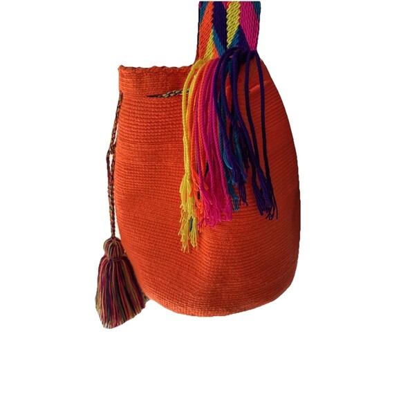 Wayuu Mochila Bag Large Size Orange Handmade from Colombia Crossbody Hobo Bag - Picture 7 of 14